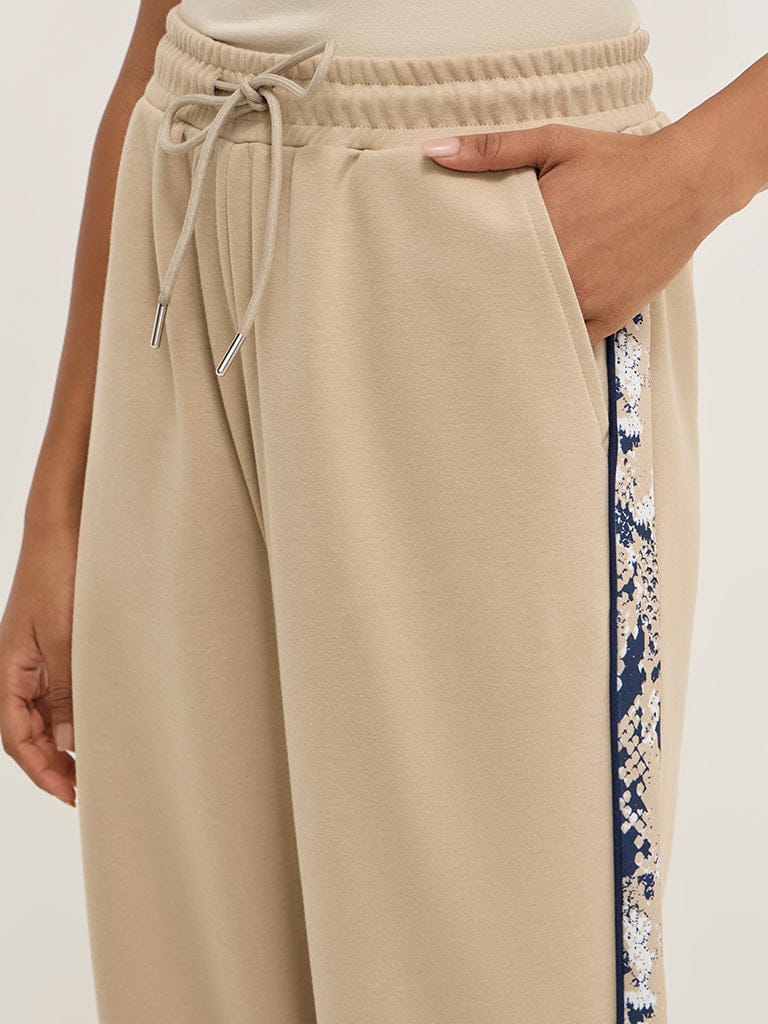 LOV Beige Abstract Design High-Rise Track Pants