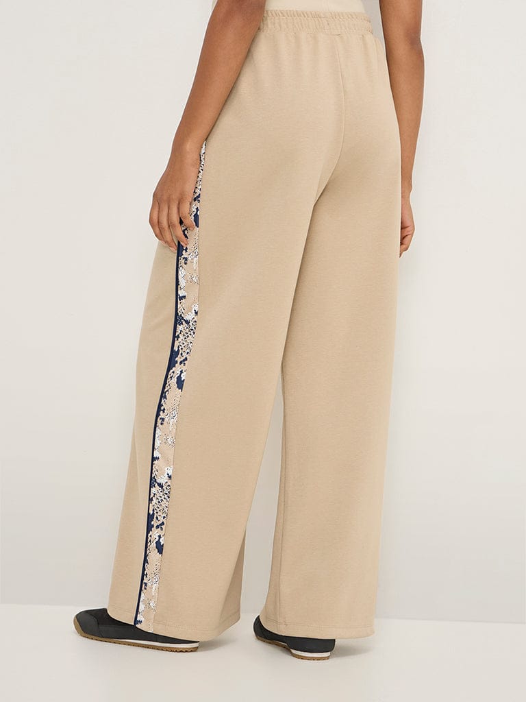 LOV Beige Abstract Design High-Rise Track Pants