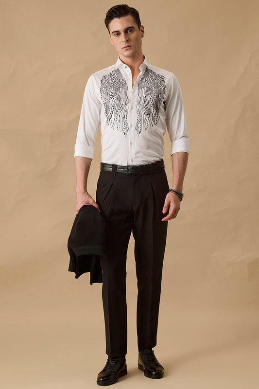 White Embellished Slim Fit Luxe Shirt