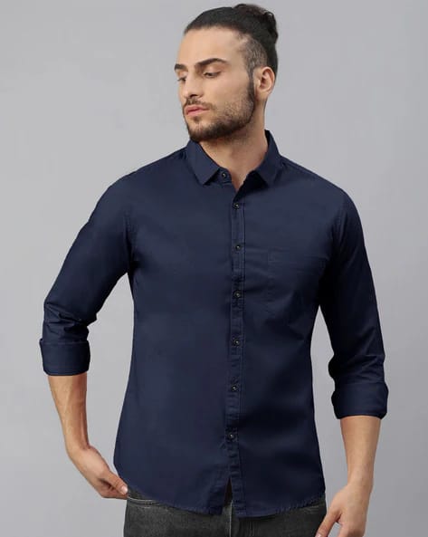 EYEBOGLER Men Regular Fit Shirt with Patch Pocket