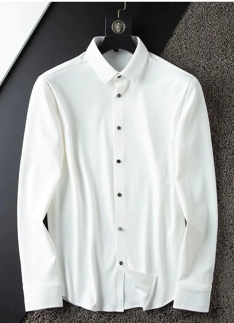 White Light Solid Stripe Casual Long Sleeve Shirt