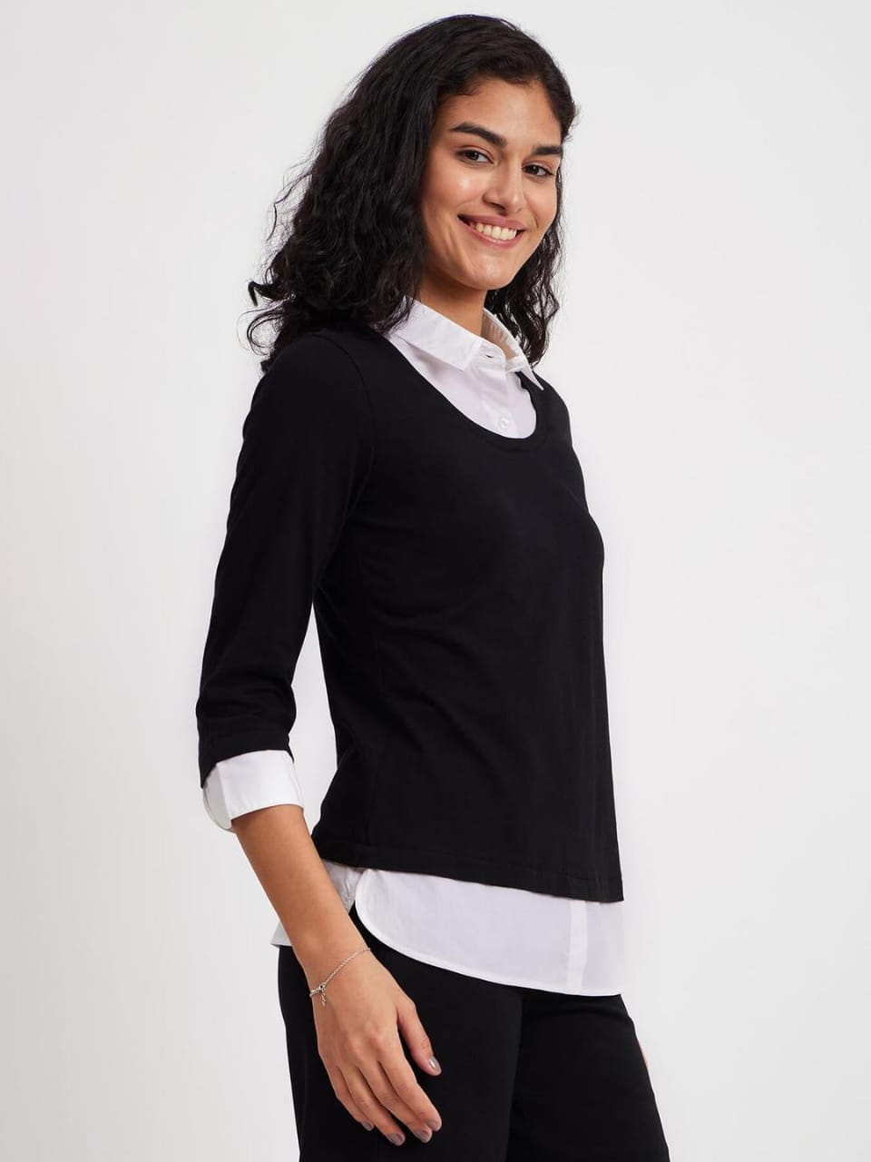 Cotton Colour Block Tee - Black And White