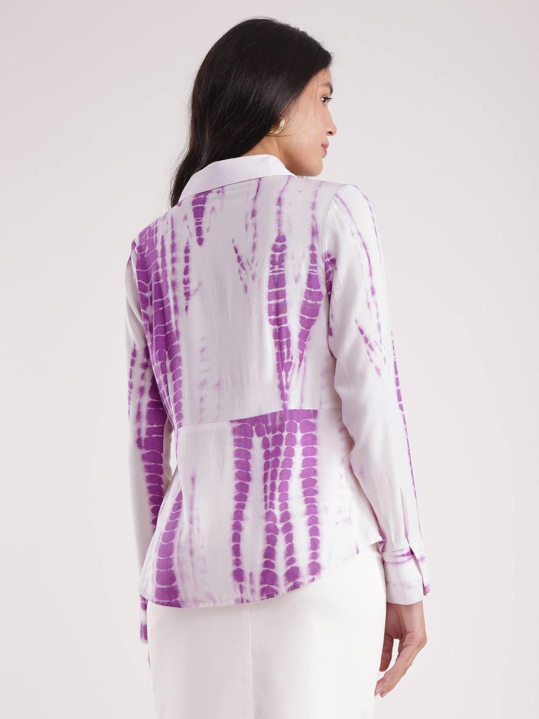 Collared V Neck Top - White And Lavender