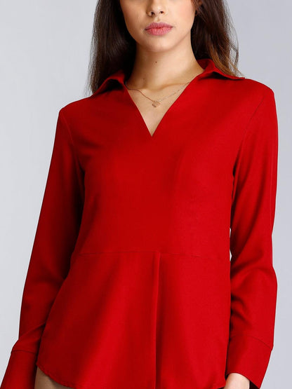 Surplice Neck Pleated Top - Red