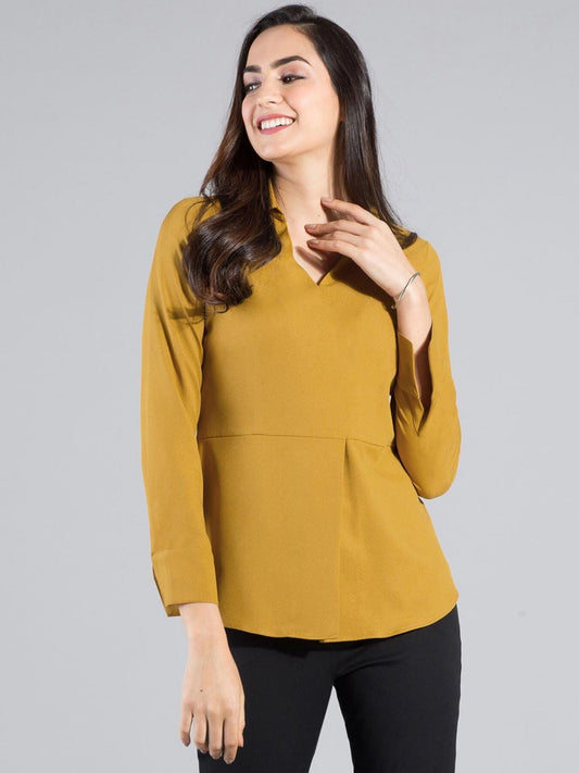 Collared V Neck Full Sleeve Top