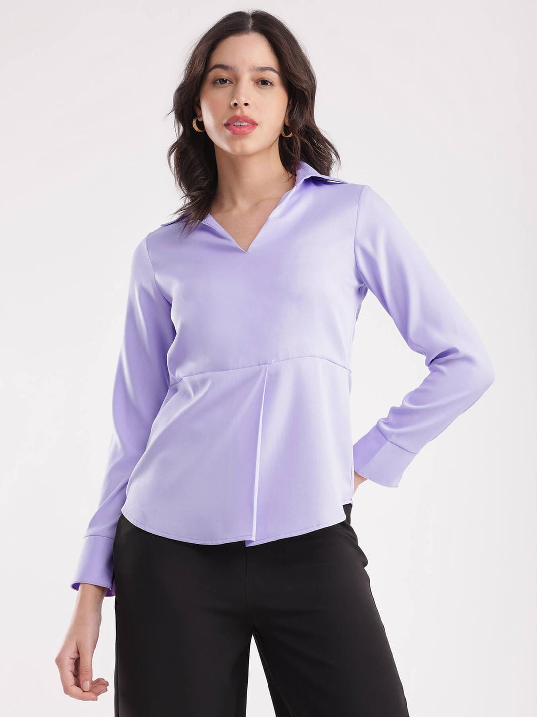 Collared V Neck Full Sleeve Top