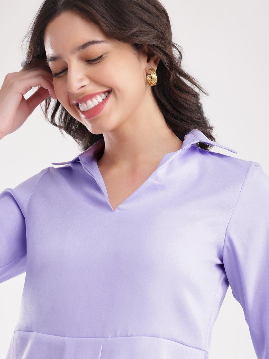 Collared V Neck Full Sleeve Top