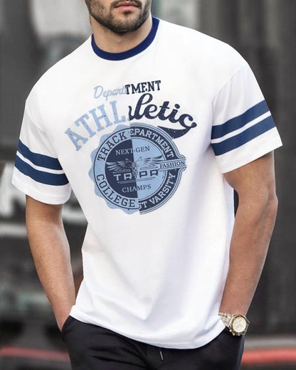 White Logo Printed Plain Color Drop Shoulder T-Shirt