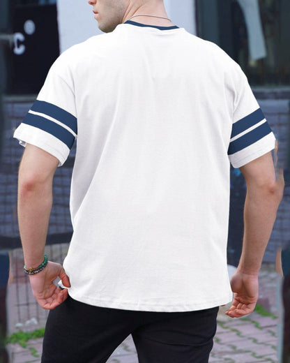 White Logo Printed Plain Color Drop Shoulder T-Shirt