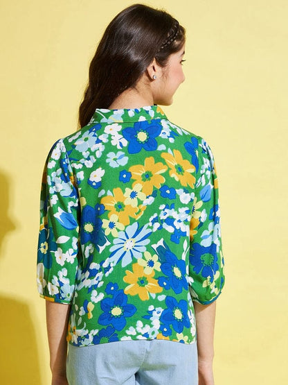 Girls Green Printed Rayon Top-Shirt Top