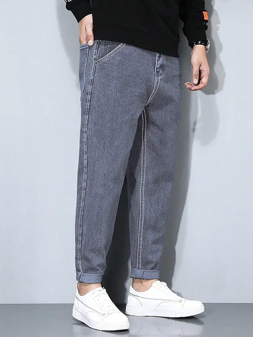 Men's Tapered Fit Mid Rise Casual Stretchable Denim Carrot Jeans