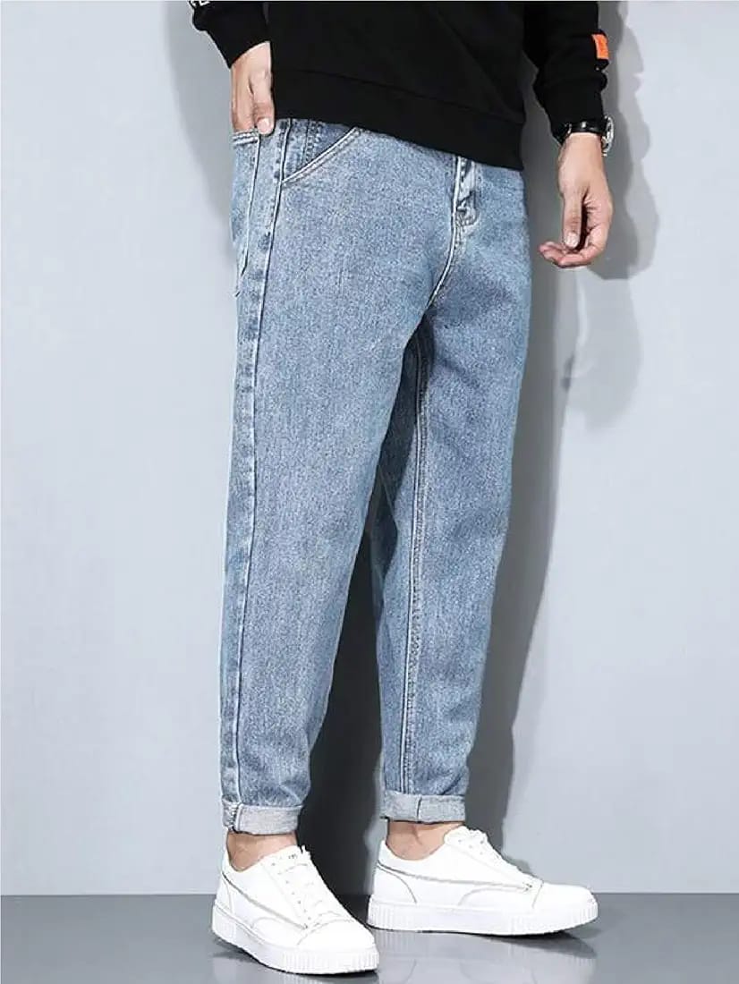 Men's Tapered Fit Mid Rise Casual Stretchable Denim Carrot Jeans