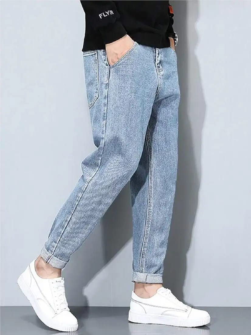 Men's Tapered Fit Mid Rise Casual Stretchable Denim Carrot Jeans