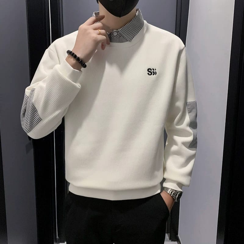 Dual-Tone Collar Knit Sweatshirt