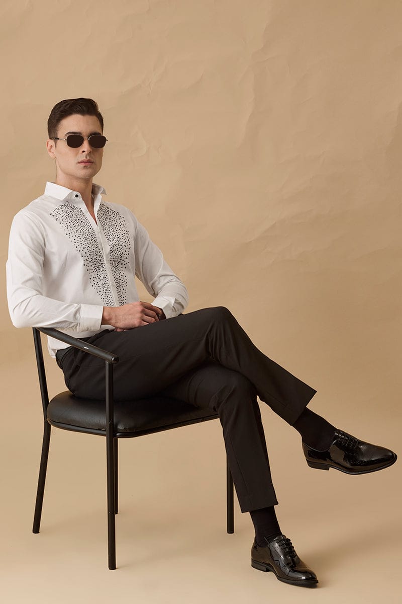 White Embellished Slim Fit Luxe Shirt