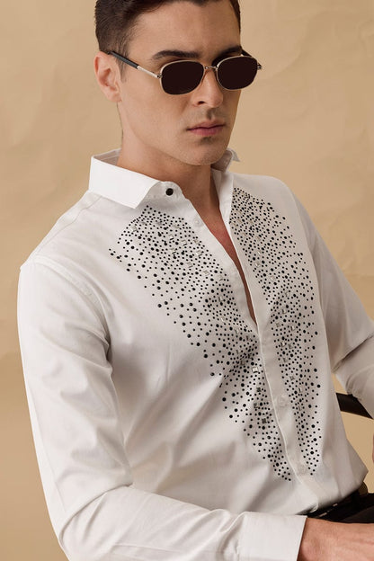 White Embellished Slim Fit Luxe Shirt