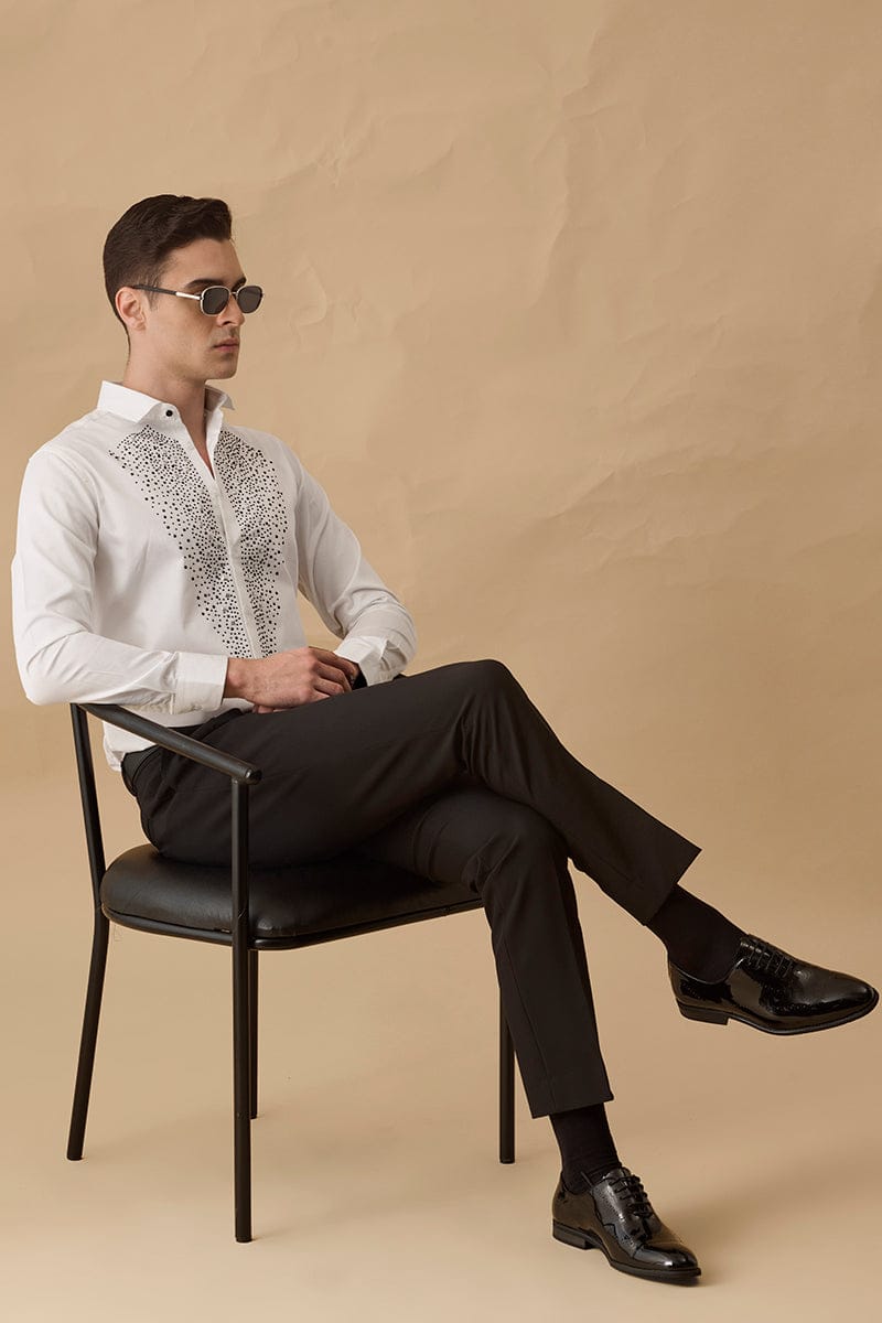 White Embellished Slim Fit Luxe Shirt