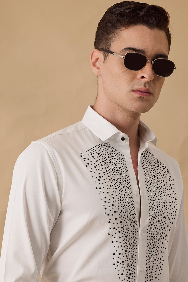 White Embellished Slim Fit Luxe Shirt