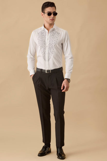 White Embellished Slim Fit Luxe Shirt