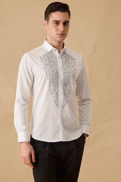 White Embellished Slim Fit Luxe Shirt