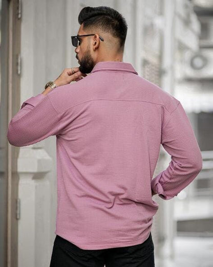 Maniac Men Ribbed Loose Fit Shirt with Flap Pockets