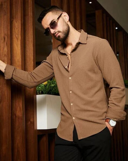 Maniac Men Ribbed Loose Fit Shirt with Flap Pockets