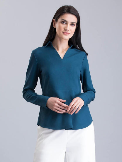 Collared V Neck Full Sleeve Top