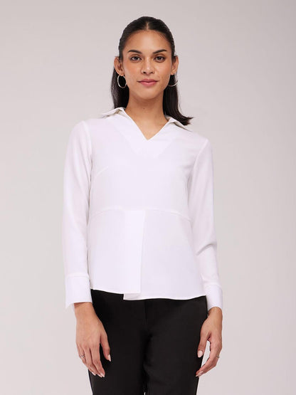 Collared V Neck Full Sleeve Top